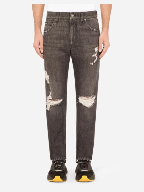 Dolce & Gabbana Gray wash regular-fit jeans with rips