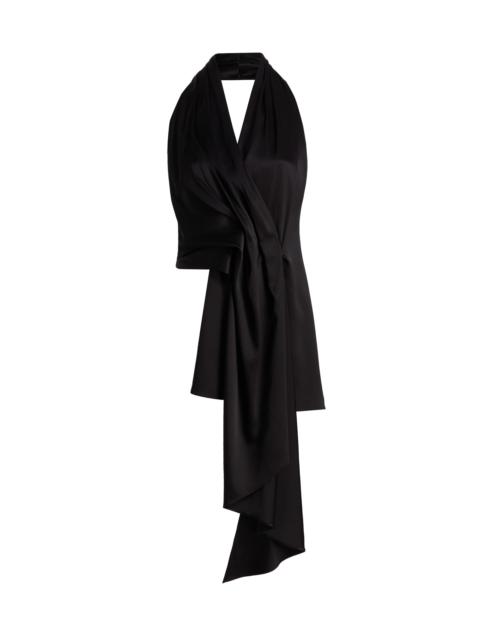 HEIRLOME Women's Barbara Satin Asymmetric Halterneck Top - Black