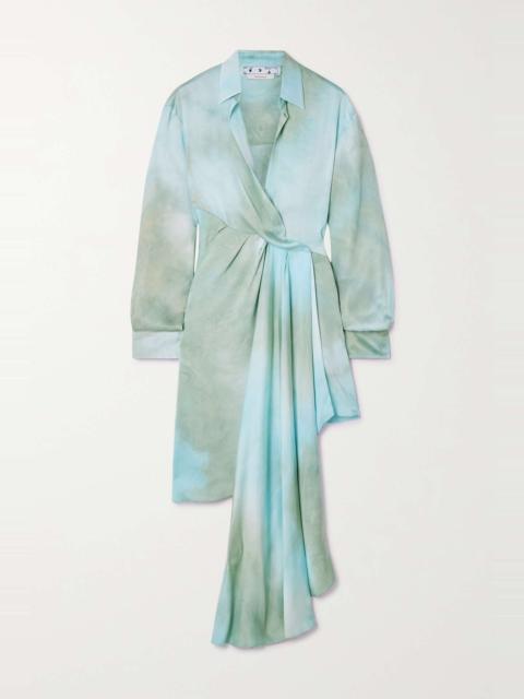 Off-White Bow wrap-effect embroidered tie-dyed satin-twill dress