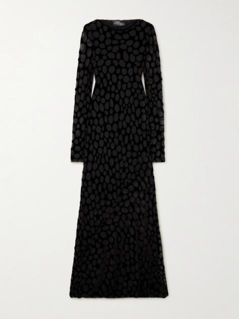 cortana Pebbles Polka-dot Devoré-chiffon Maxi Dress