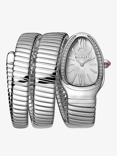 BVLGARI SP35C6SDS2TL Serpenti Tubogas stainless-steel and 0.401ct brilliant-cut diamond quartz watch