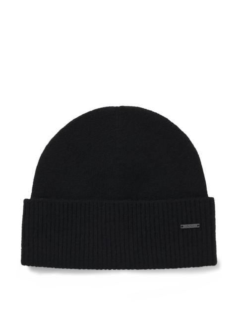 BOSS LOGO-PLAQUE BEANIE HAT IN CASHMERE