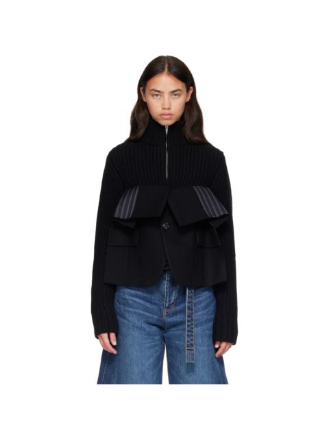 sacai Black Wool Melton x Wool Knit Blouson Jacket