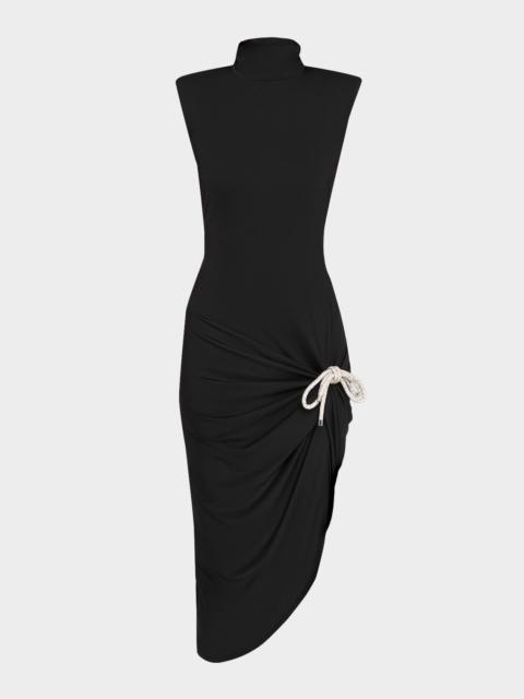 AREA Crystal Knot Draped Midi Dress