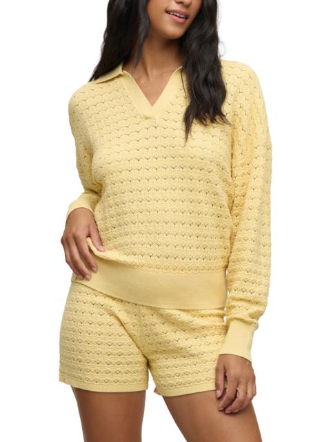Barefoot Dreams barefoot dreams Heathered Cotton Tulip Pointelle Collared Pullover in Canary
