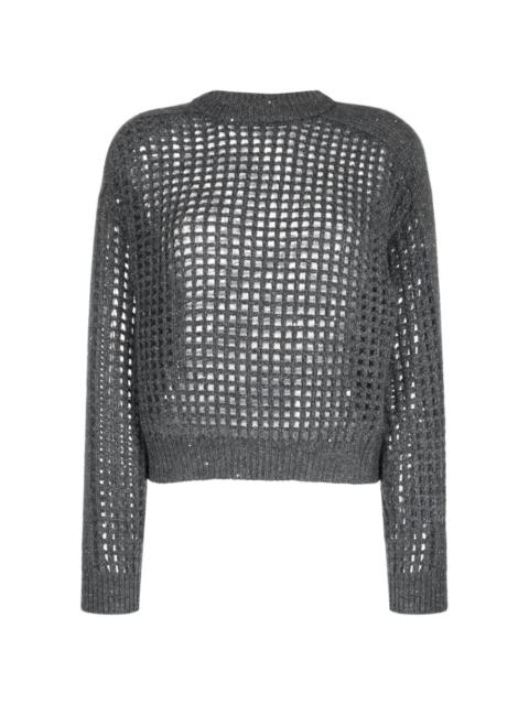 pointelle-knit long-sleeve jumper