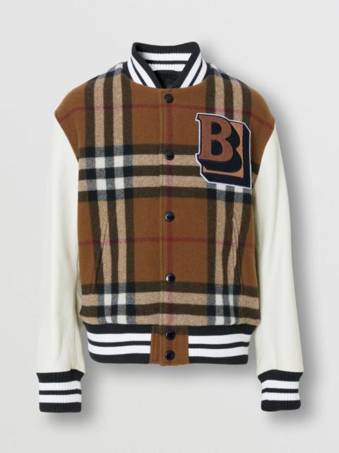 Burberry Letter Graphic Check Technical Wool Bomber Jacket