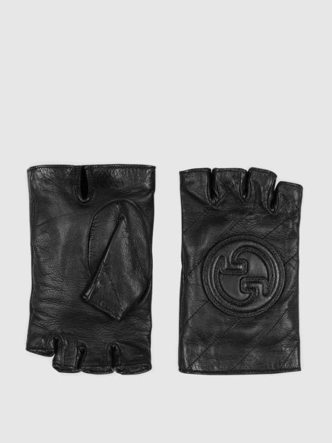 GUCCI Leather fingerless gloves with patch
