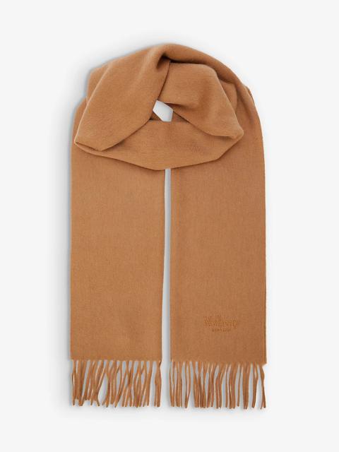 Branded fringed cashmere scarf
