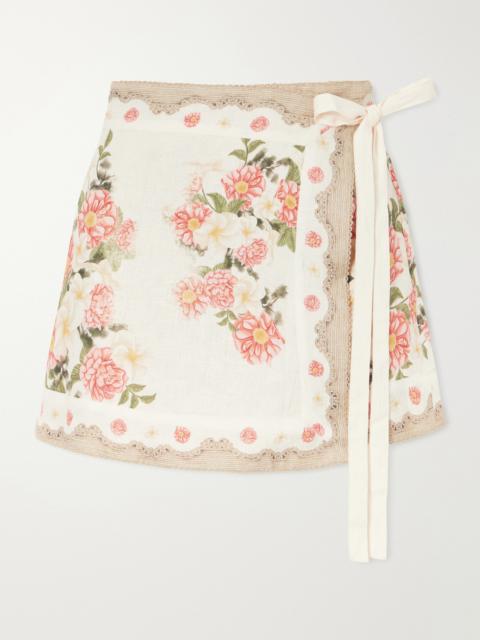 Agua by Agua Bendita Luna Paraiso Floral-printed Linen Mini Skirt