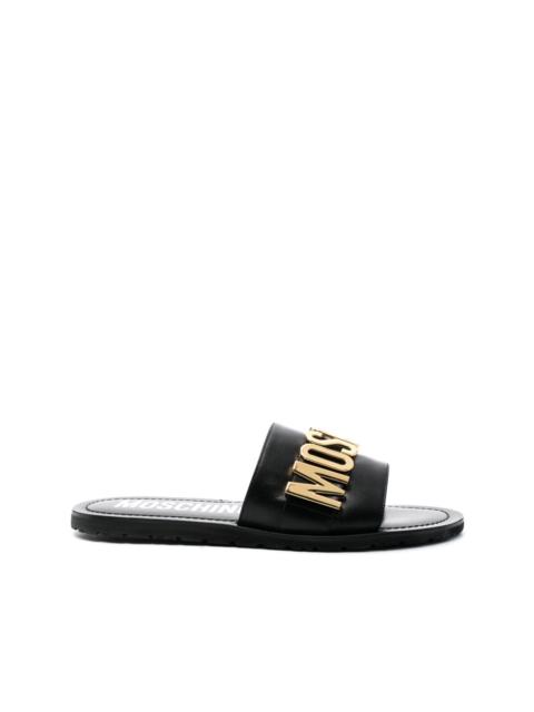 Moschino logo-plaque leather slides