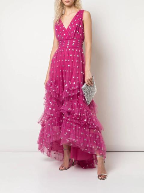 Marchesa SEQUIN DOT TEXTURE TEA LENGTH DRESS