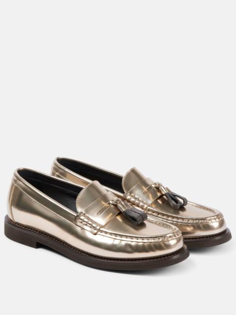 Metallic leather penny loafers