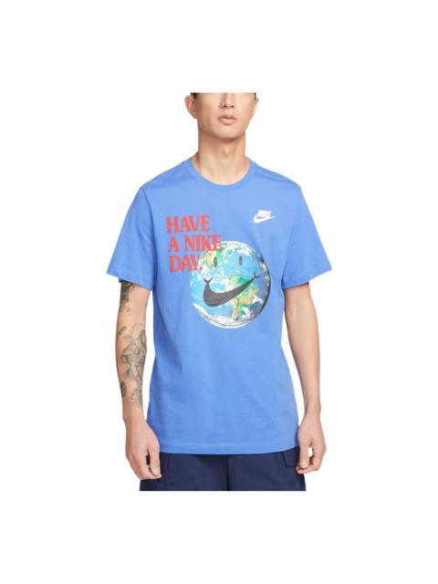 Nike Men's Nike Earth Pattern Logo Printing Round Neck Short Sleeve Light Racing Blue T-Shirt DM6332-432