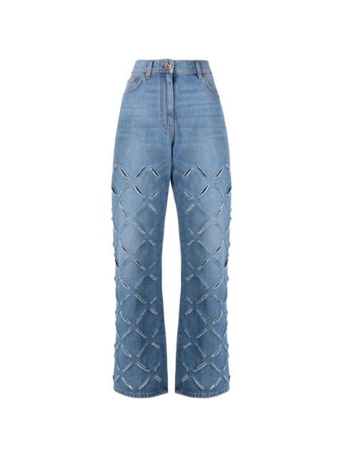 rip-detailed straight-leg jeans