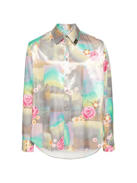 mix-print iridescent shirt