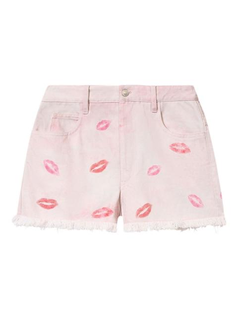 Isabel Marant Étoile Lesia fringed-hem lips-print shorts