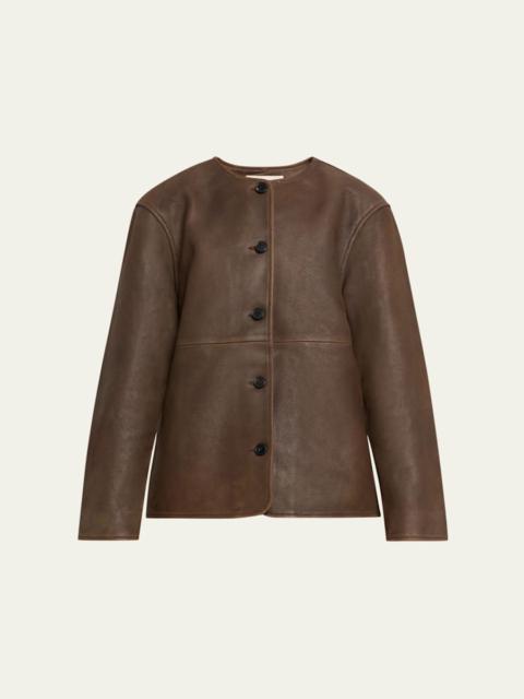 OFFICINE GÉNÉRALE Linnea Washed-Effect Lambskin Leather Jacket