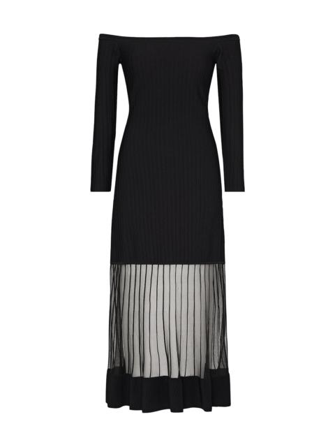 MILLY Women's Ots Sheer Knit Off-Shoulder Midi-Dress - Black