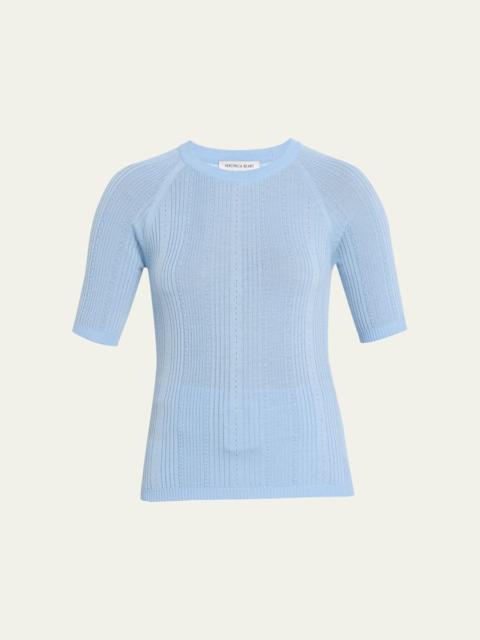VERONICA BEARD Brielle Short-Sleeve Pointelle Wool Sweater