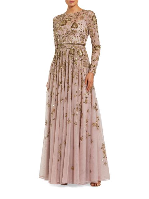 MAC DUGGAL Women's Embellished Floral-Embroidered Mesh Gown - Mocha Multi