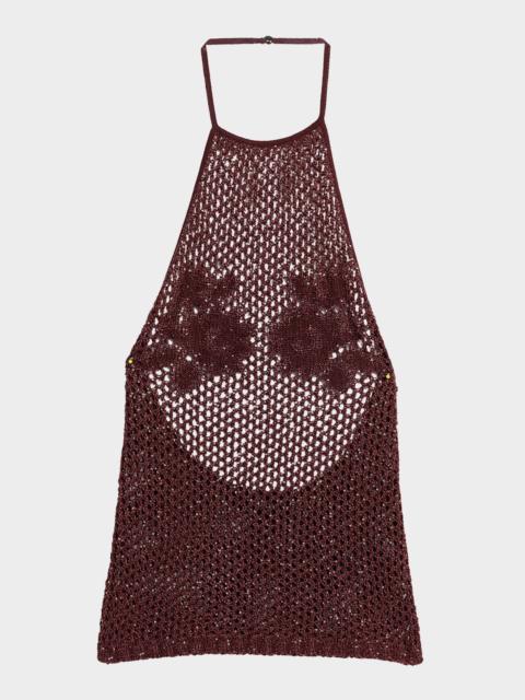 AMIRI Metallic Floral Crochet Halter Top