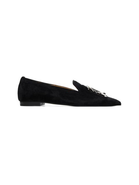 R13 Black Pointed Toe Logo Loafers