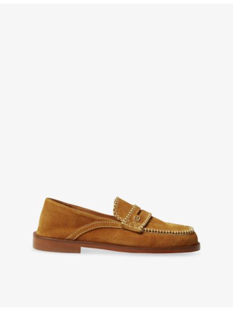 Claudie Pierlot Contrast-Stitch Slip-On Suede Penny Loafers