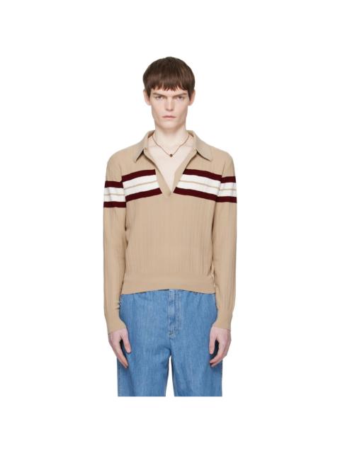Dries Van Noten Beige Block Stripe Polo