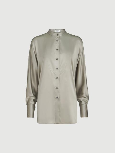 Brunello Cucinelli Stretch silk satin Mandarin-collar shirt with monili