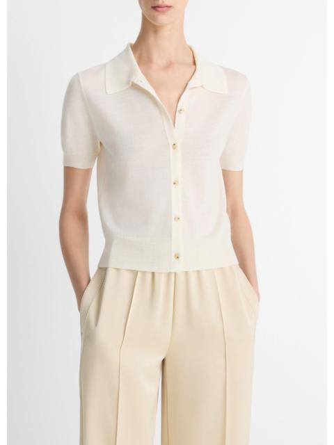 Vince Wool-Blend Collared Button-Front Sweater