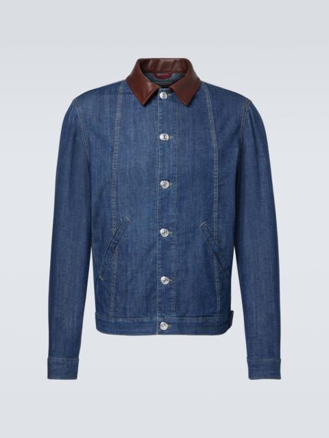 Brunello Cucinelli Leather-trimmed denim jacket