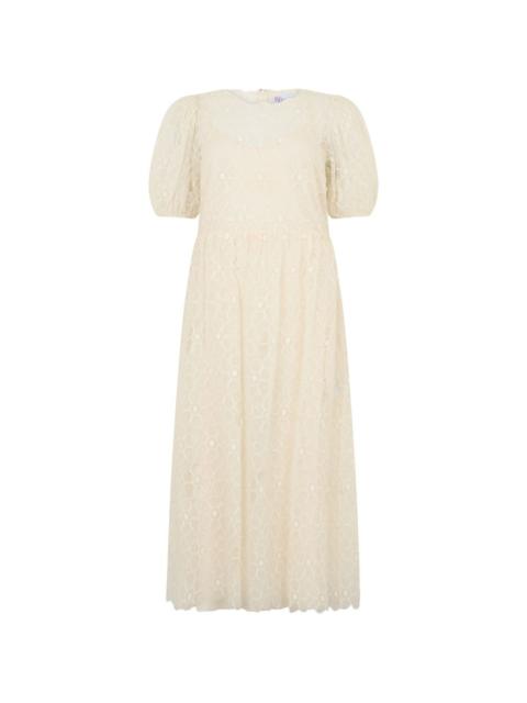 Valentino puff-sleeve floral midi dress