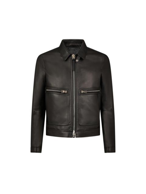 TOM FORD GRAIN LEATHER CONTRAST ZIP BLOUSON