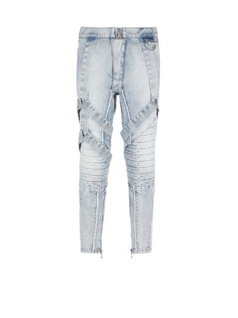 Cotton slim-fit jeans with straps