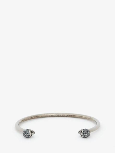 Alexander McQueen Thin Twin Skull Bracelet in Silver