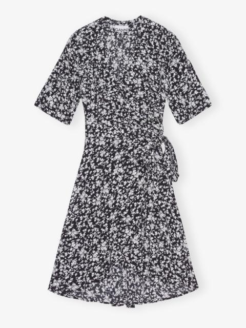 GANNI PRINTED CREPE WRAP DRESS