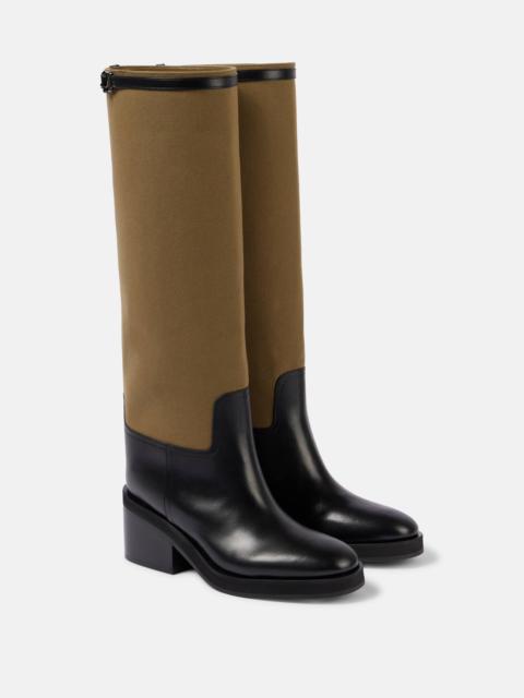 Yasmin leather and canvas knee-high boots