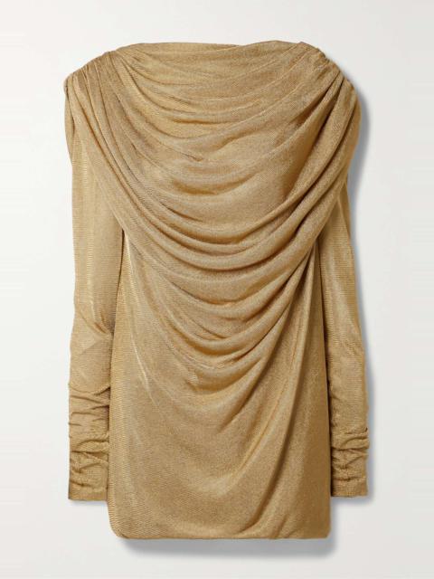 Taiden open-back draped metallic stretch-knit mini dress