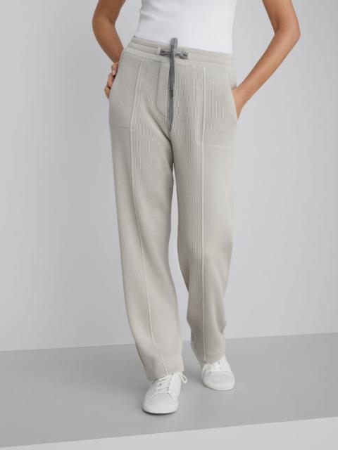 Brunello Cucinelli Cotton English rib knit trousers with shiny eyelets