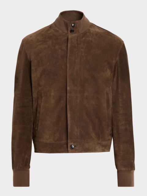 ZEGNA Men's Suede Hidden-Zip Bomber Jacket