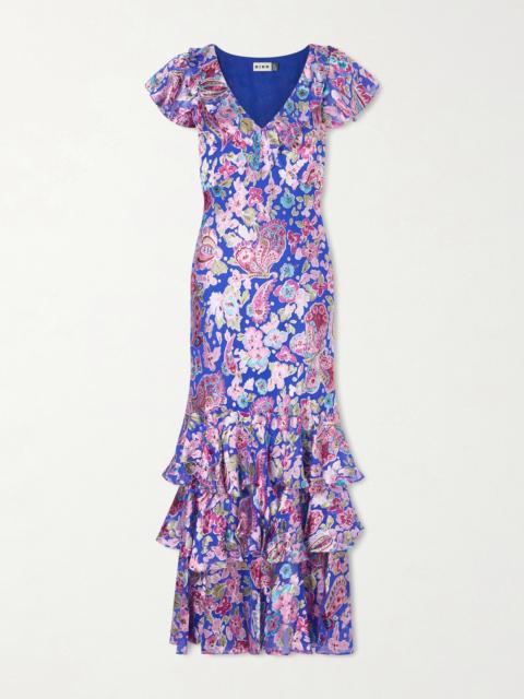 RIXO Amelle Tiered Floral-print Devoré Maxi Dress