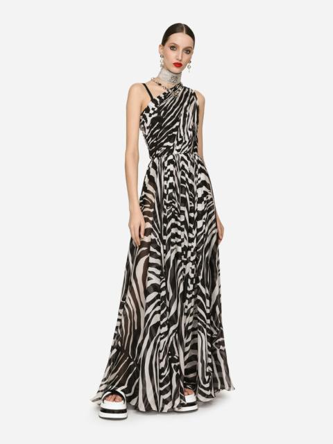 Dolce & Gabbana Zebra-print one-shoulder chiffon dress
