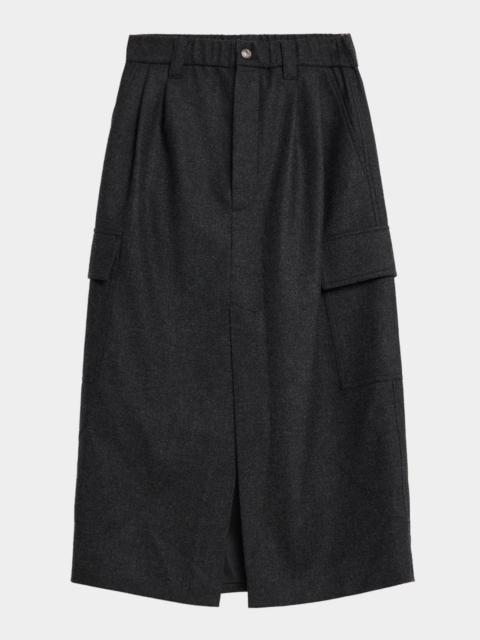 Brunello Cucinelli Cashmere-Wool Flannel Midi Utility Skirt