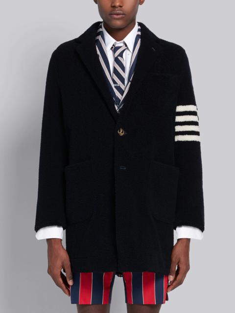 Navy Lightweight Shearling Unconstructed Sack 4-Bar Overcoat