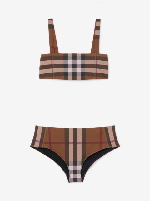 Burberry Check Stretch Nylon Square Neck Bikini