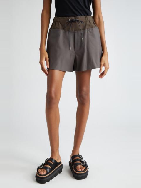 Sacai Colorblock Drawstring Suiting Shorts in Taupe at Nordstrom