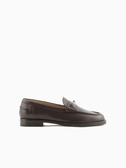 EMPORIO ARMANI Leather loafers with Icon stirrup