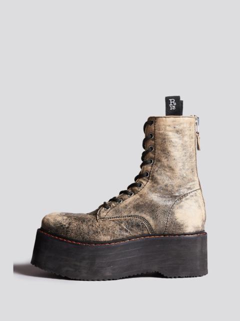 R13 DOUBLE STACK BOOTS (W/ VISIBLE GROMMETS = 9) - DISTRESSED BROWN - R13