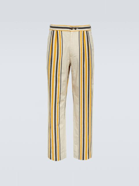 Striped mid-rise cotton straight pants